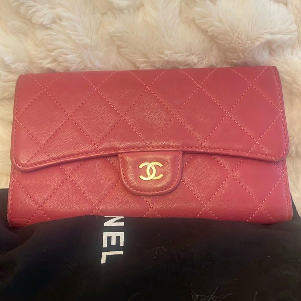 Chanel Preowned Pink Long Wallet Lambskin Leather